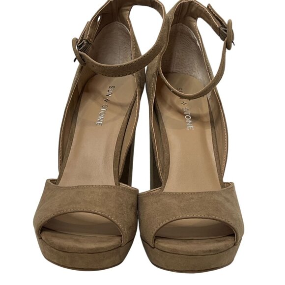 Sun + Stone Faux Suede Platform High Heel Sandals Women’s 9.5 Tan - Picture 3 of 15